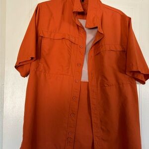 Orange Casual Button Down Shirt Lightweight Short Sleeve